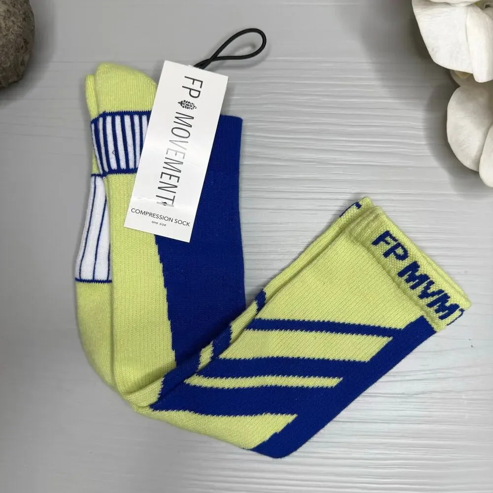 Free People knee high socks blue yellow compression socks